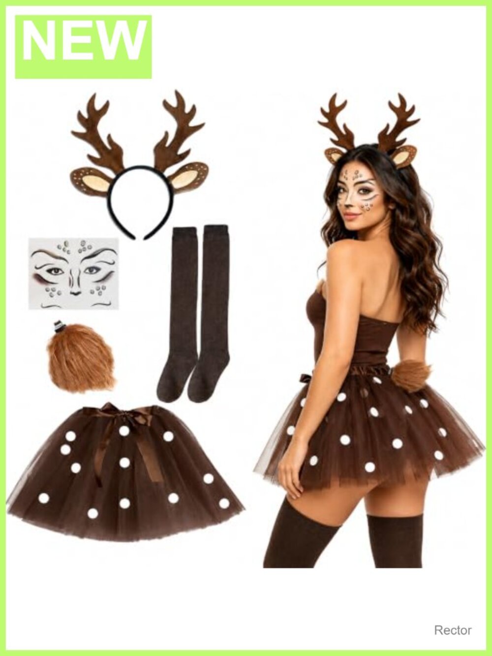 Women's 5-Piece Deer Costume Set with Antler Headband, Socks & Tail